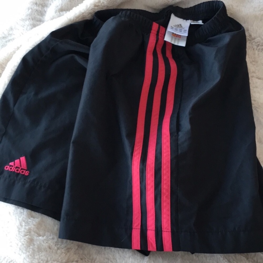 Adidas | Retro Black athletic shorts, pink detail, M